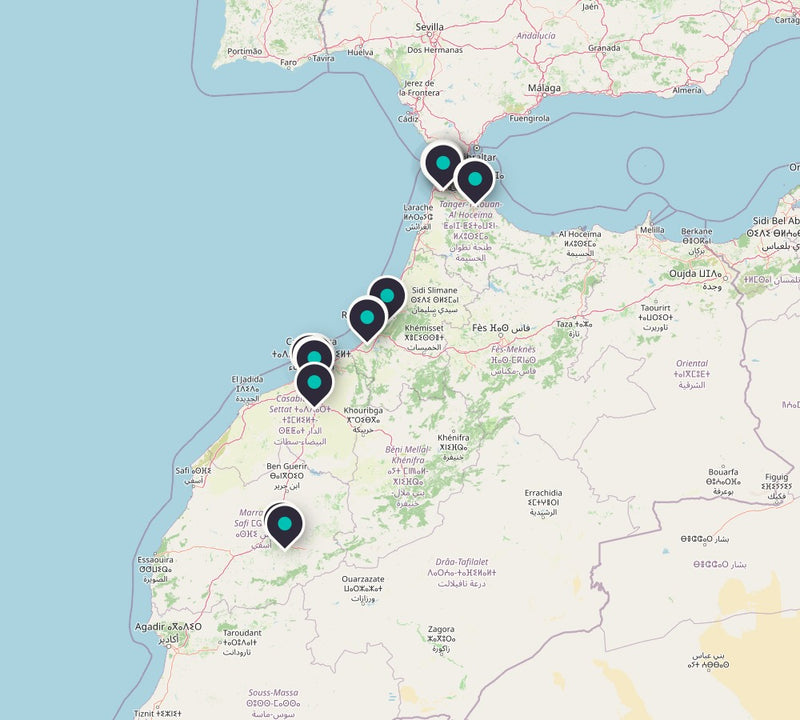 Carte des salons partenaires Le Prö au Maroc : Casablanca, Rabat, Marrakech, Tanger