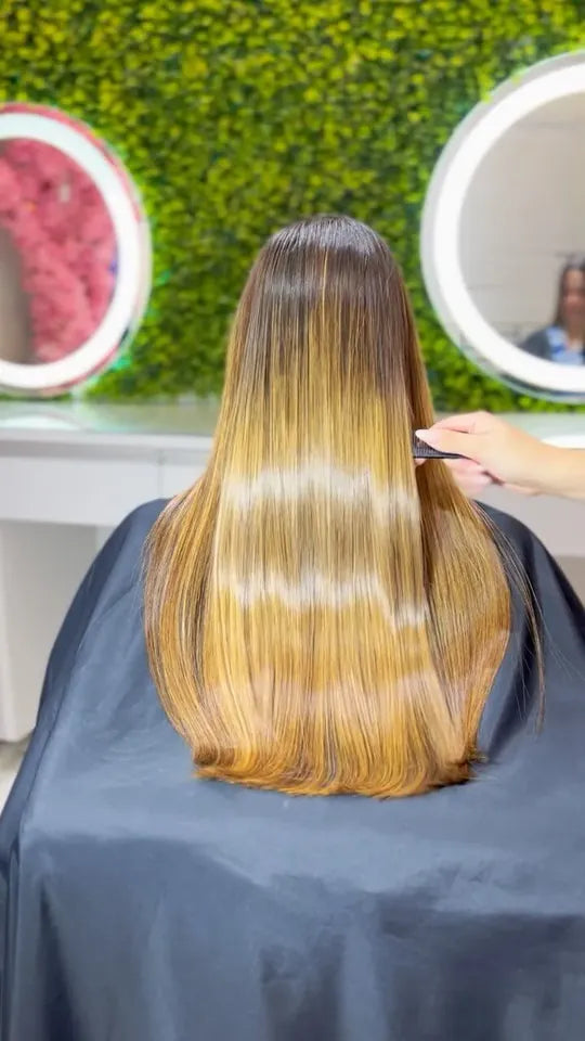 Avant/après lissage sans formol Le Prö Cosmetics, résultat 2 sur cheveux de cliente au Maroc